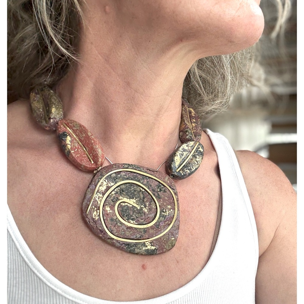 Artist Copper and Paper Mache Bead Necklace